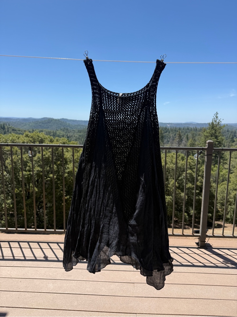 Elan Black Sleeveless Crochet & Gauze Dress